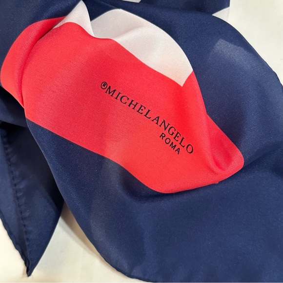 MICHELANGELO ROMA VINTAGE SCARF CLASSIC GEOMETRIC STYLE—NAVY FUCHSIA & PINK 🇮🇹 - Picture 5 of 14
